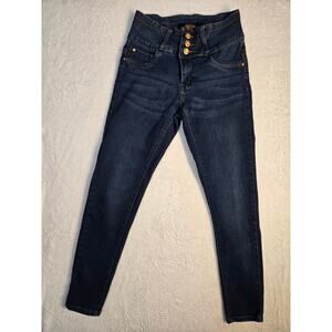 Bella High Rise Skinny Jeans Women's Size 1 Blue Denim Gold Buttons Stretch
